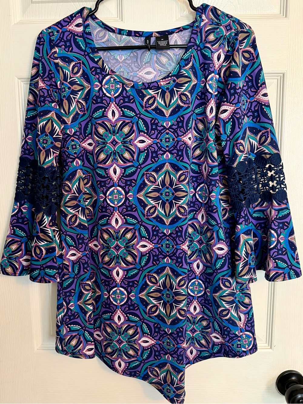 new directions Blue and Purple Geometric Bell-Sleeve Tunic